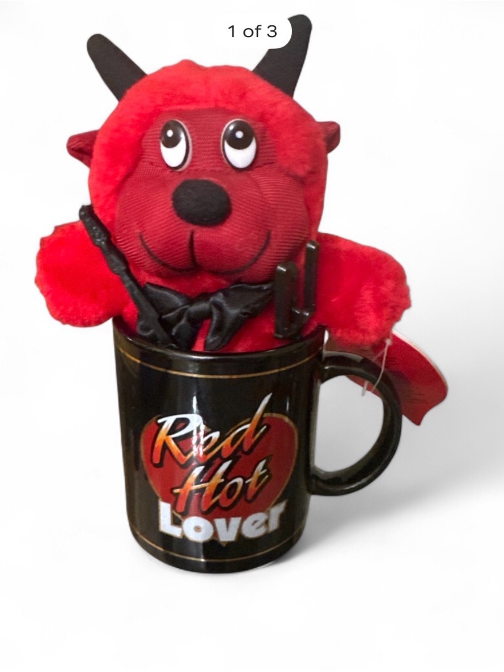 Vintage Red Plush Devil Mug Set - 'Red Hot Lover'